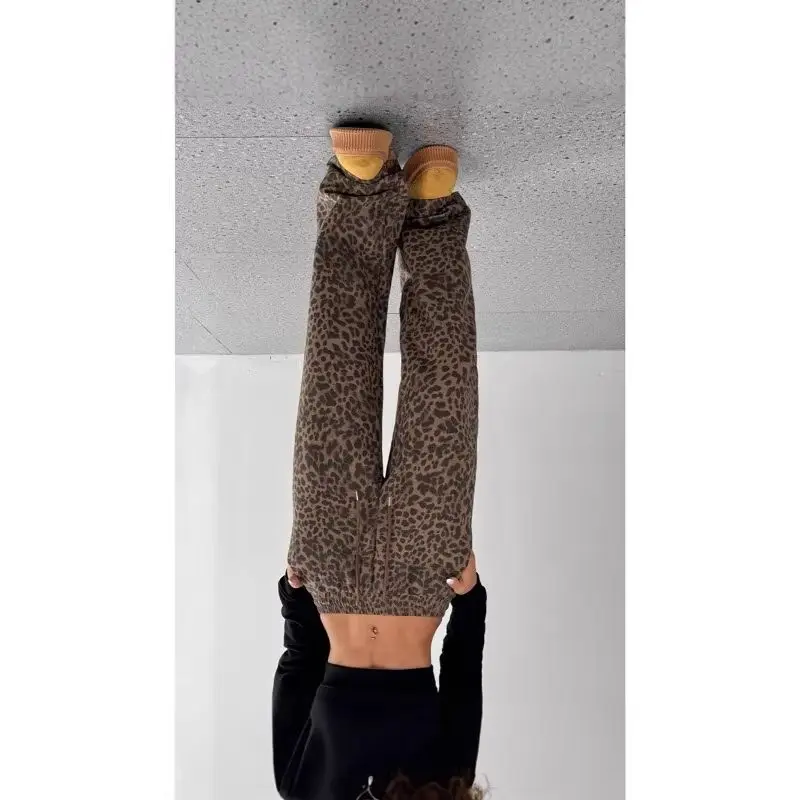 EuropeanAmerican Springsummer High-waisted Wide-leg Pants Loose Form-fitting Fashionable Leopard Print Floor-length Casual Pants