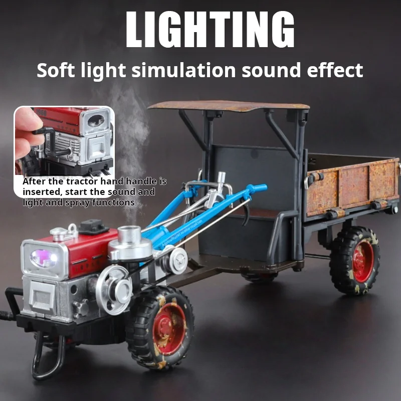 Wózek rolniczy Odlew ze stopu Spray ciągnik kroczący Symulowany model Dźwięk Światło Pojazd Znakomite pudełko Zabawka Prezent dla dzieci Zbieraj Bes