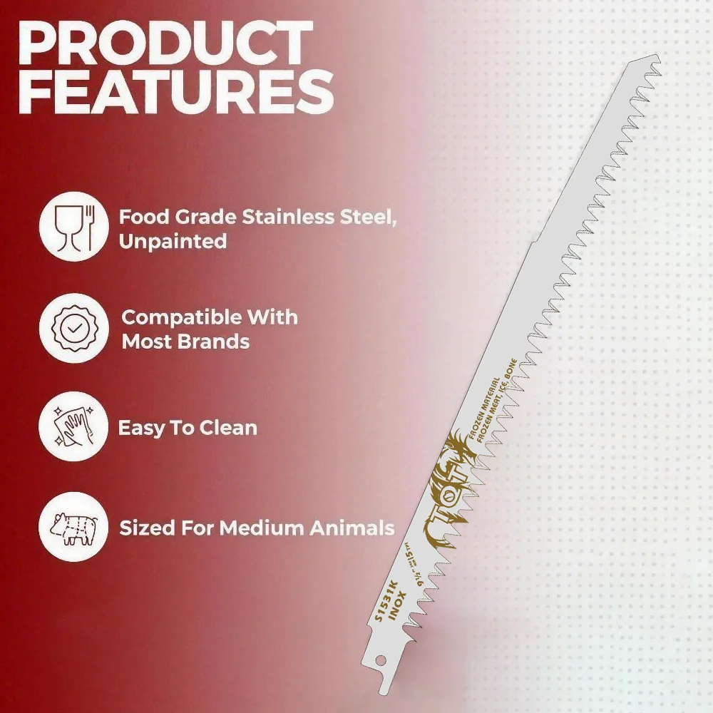 Kioiner 5-Pack Stainless Steel Reciprocating Saw Blades – 9.5" S1531L 5TPI Sawzall Blades For Wood, Frozen Meat, Bone, Pruning, And PVC