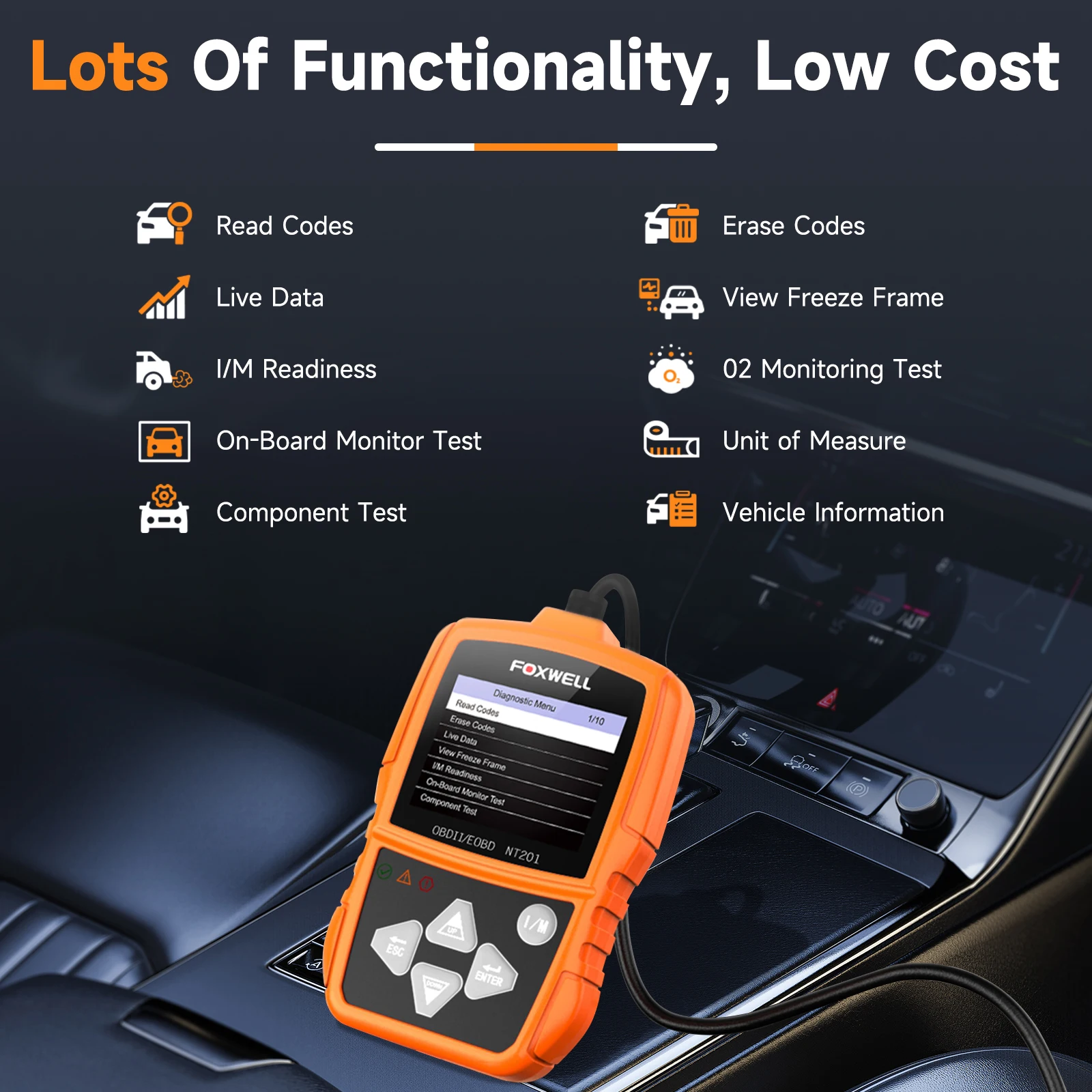 FOXWELL NT201 Automotive OBD2 Scanner Code Reader Engine Smog Check Engine Light Turn off MIL Car Diagnostic Tool