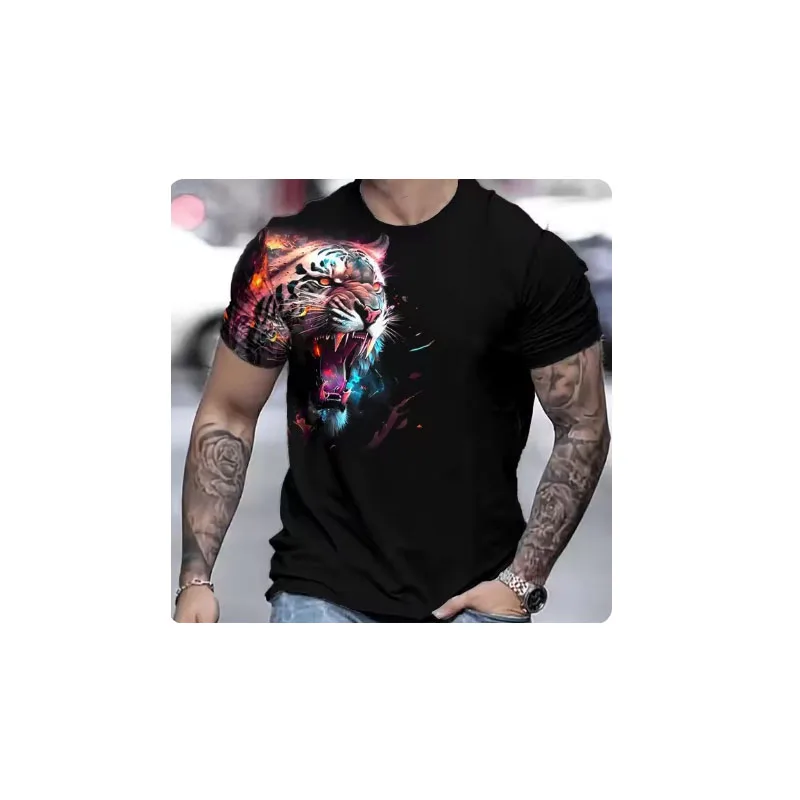 Tiger T-Shirt For Men 3D Animal 3D Print Men's Shirts Summer Short Sleeved Tee Male Pullover Harajuku Tops Casual Men's Clothing