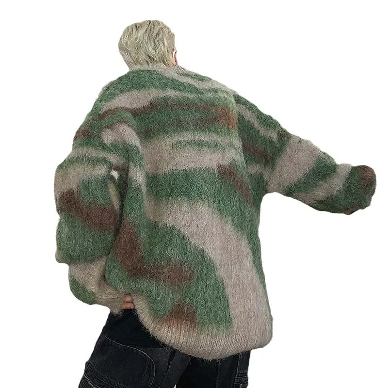 Autumn and winter mink striped color-blocked sweater for men round neck pullover trendy Japanese casual knitted sweater