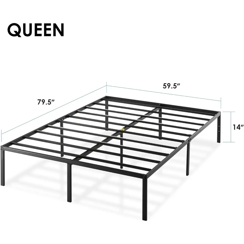 Camas da plataforma do metal com a fundação do colchão do slat do aço, cama resistente, 14 ", nenhuma mola da caixa necessária, rainha