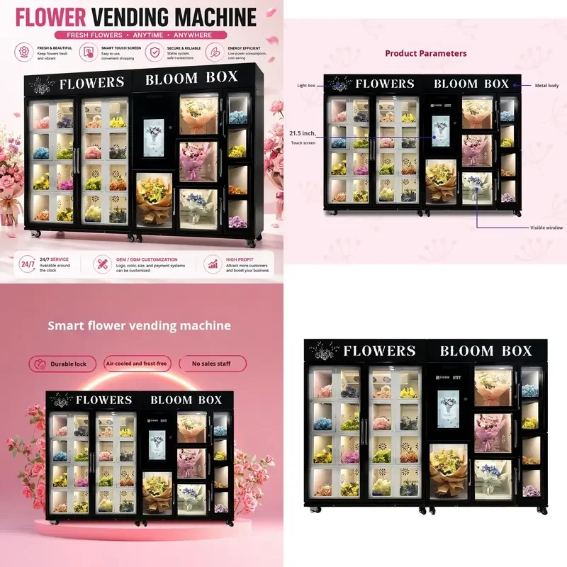 24 Hour Fresh Flower Vending Machine for Shopping Mall Smart Bank Card Credit Card Payment Metal Chassis Automatic Dispenser
