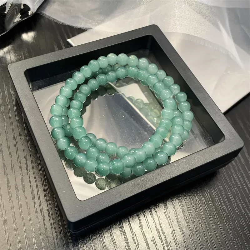 

Fashion Women Men Couple 6 MM Wishing Stone Beads Girl Green Red White Blessing Stone Accessories Natural Bracelet 3 Strings