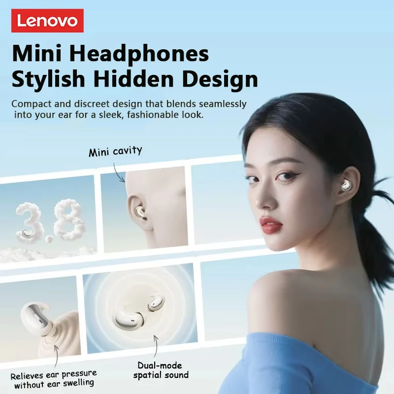 Lenovo LE203 Kabellose Schlaf-Kopfhörer, Bluetooth 6.0, unsichtbare Stereo-Kopfhörer, kleine, komfortable In-Ear-Ohrhörer, lange Lebensdauer