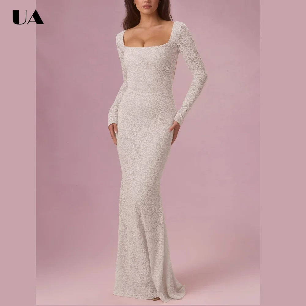 ULBYANRY Elegant Lace Slim Fit Backless Party Dress for Woman, Sexy Mermaid Evening Dress, Customized Square Neck Prom Dress