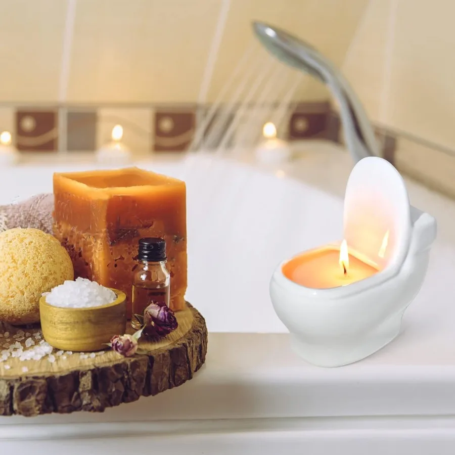 เทียนหอมกลิ่นมะลิ เทียนอโรมาเธอราพี 6 ออนซ์ ติดไฟได้นานกว่า 42 ชั่วโมง รูปทรงโถสุขภัณฑ์ ทำจากถั่วเหลืองปลอดสารพิษ