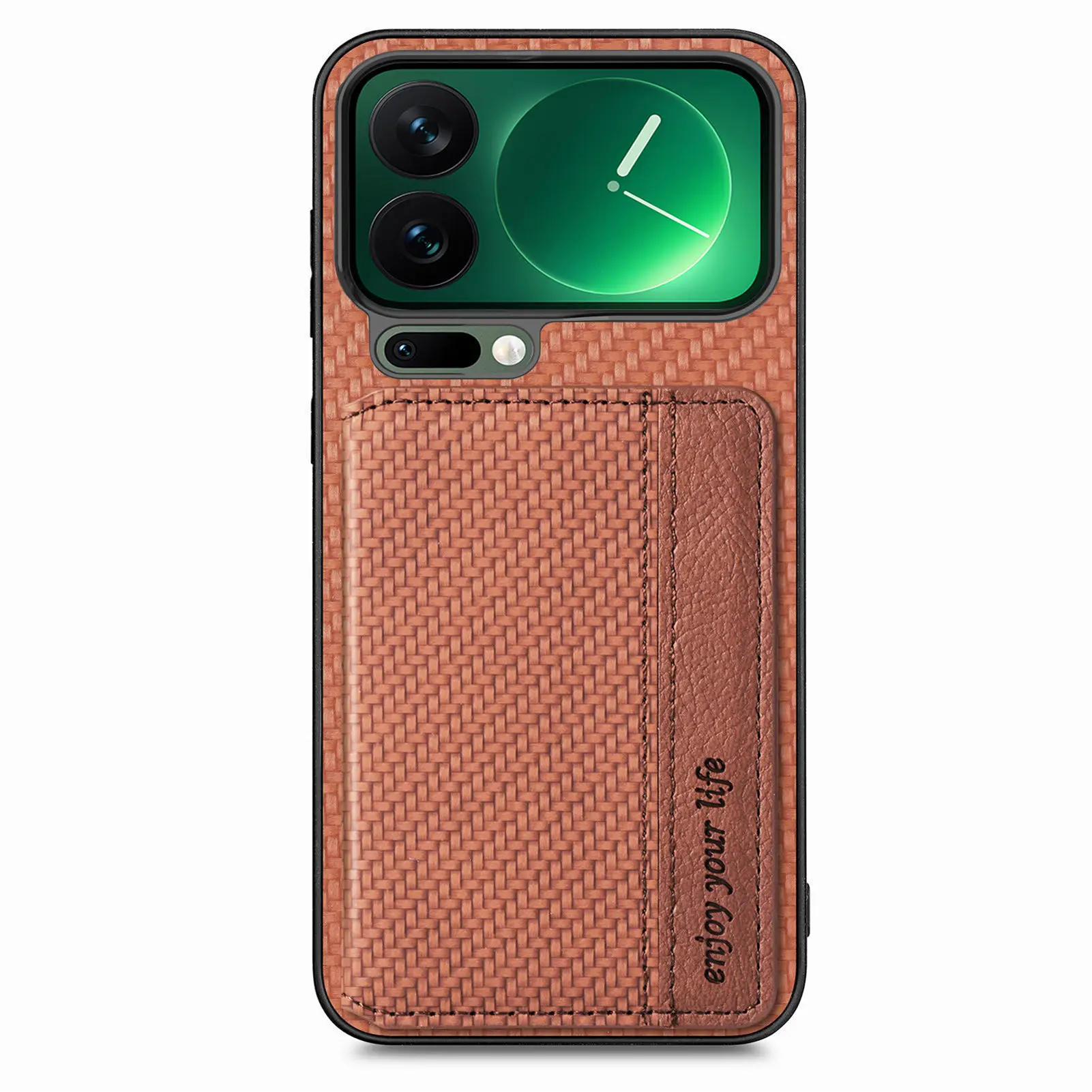 Business Carbon Fiber Pattern Card Solt Wallet Phone Case For Xiaomi 17 Pro Max 17Pro 15T Shockproof Pocket kickstand Bag Cover