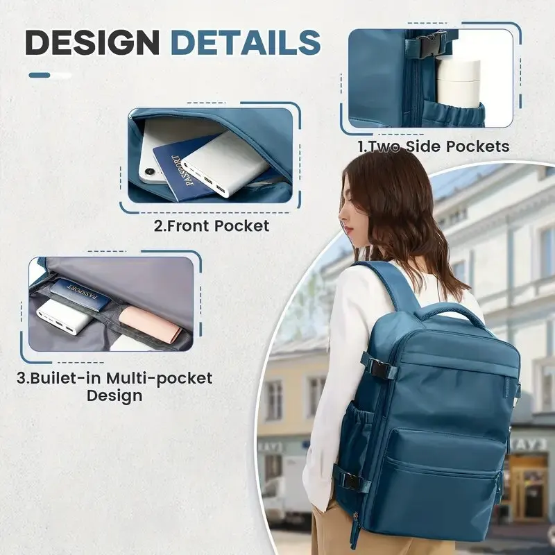 Travel Backpack with Vacuum Compression 15.6in Laptop Business Backpack Clothing Storage Bag Expandable Travel Luggage Backpack