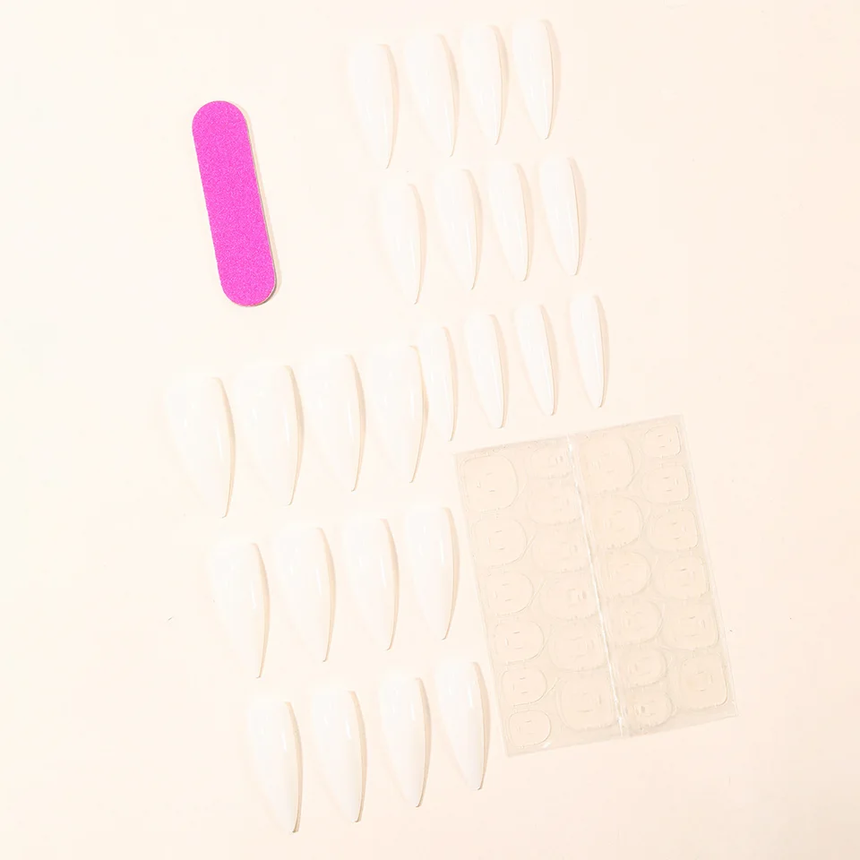 24 piezas uñas postizas stiletto largas blanco leche, cobertura completa, minimalistas, acrílicas 6