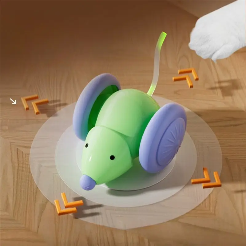 YSUN-Interactive Cat Electric Mouse Car Automatic Teaser Kitten Pet Rechargeable Obstacle Avoidance Cat Car