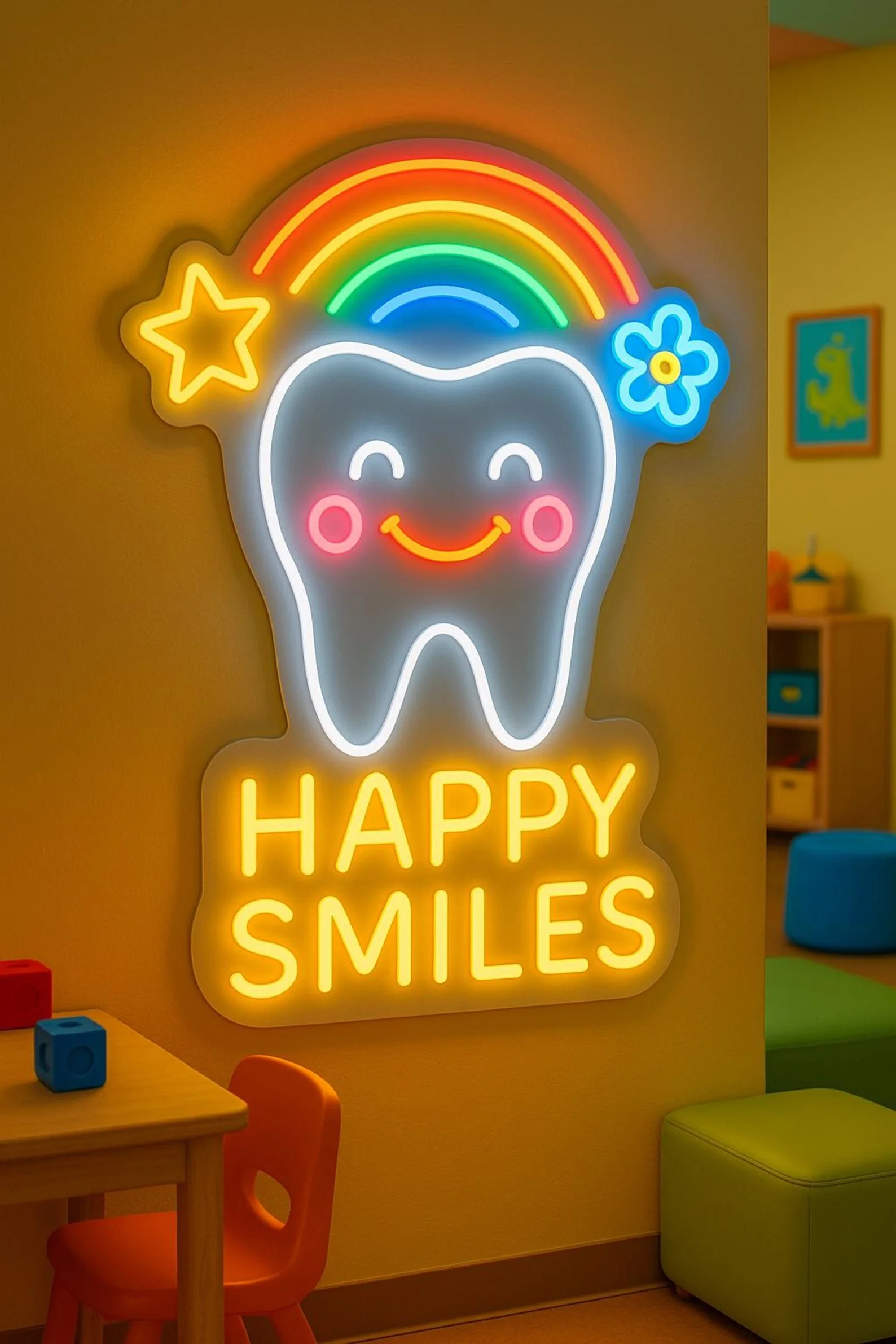 Dental Clinic Neon Sign,Childrens Dental Doctor Neon Sign,Happy Smiles Neon Light,Kids Tooth Neon Sign,Business Neon Sign