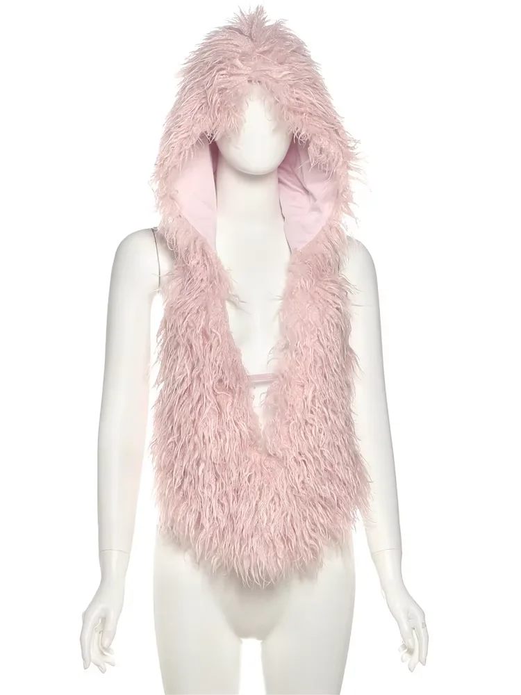 

kliou Unique Wool Women Tanks Hipster Solid Sexy Halter Backless Hooded Vests Fashion Irregular Female Nightout Party Clubwear