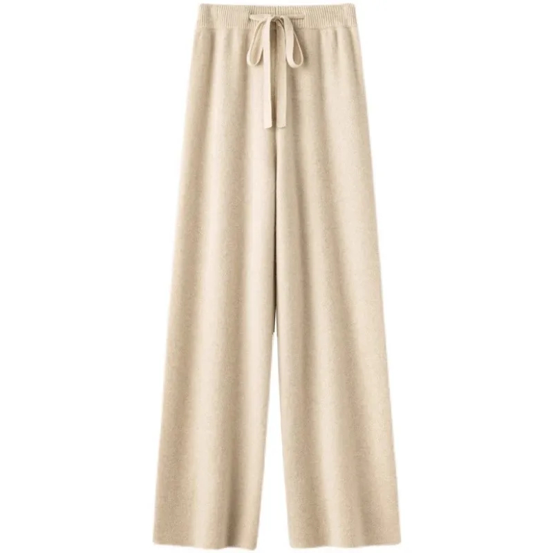ハイウエストニットウールワイドレッグパンツ女性の上着クラウドストレートチューブ秋冬長ズボン快適なフィット感