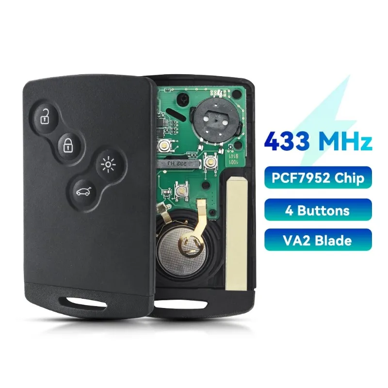 4 Buttons 433Mhz ID46 PCF7952 Remote Smart Card Key Case For Renault Megane3 Laguna 3 Koleos Card Auto Body Kits Car Accessories