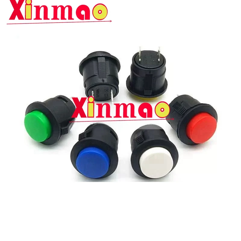 6 Stück R13-507 Druckknopf-Jog-Schalter mit 16-mm-Öffnung, selbstrückstellender Druckknopfschalter, rundes Schloss, zwei 2-polig
