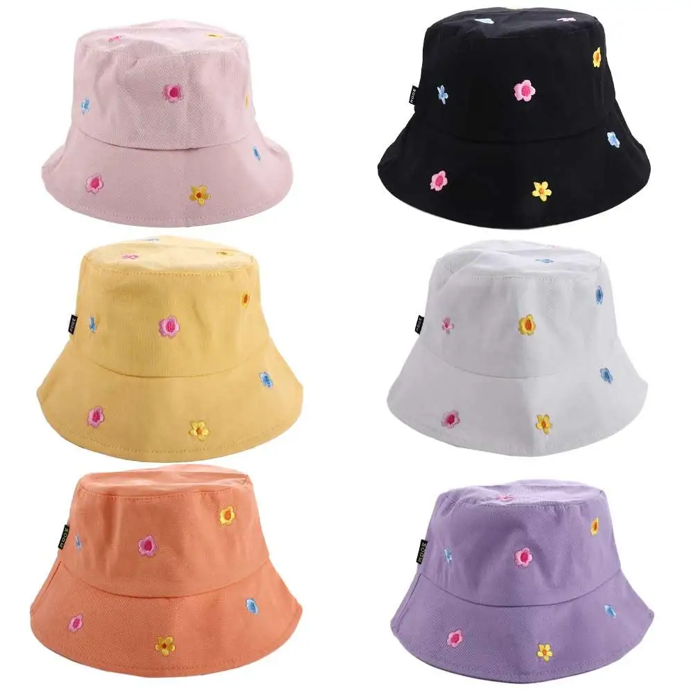 Cotton Flower Embroidery Bucket Hat Fisherman Hat Outdoor Travel Hat Sun Cap Hats For Men And Women