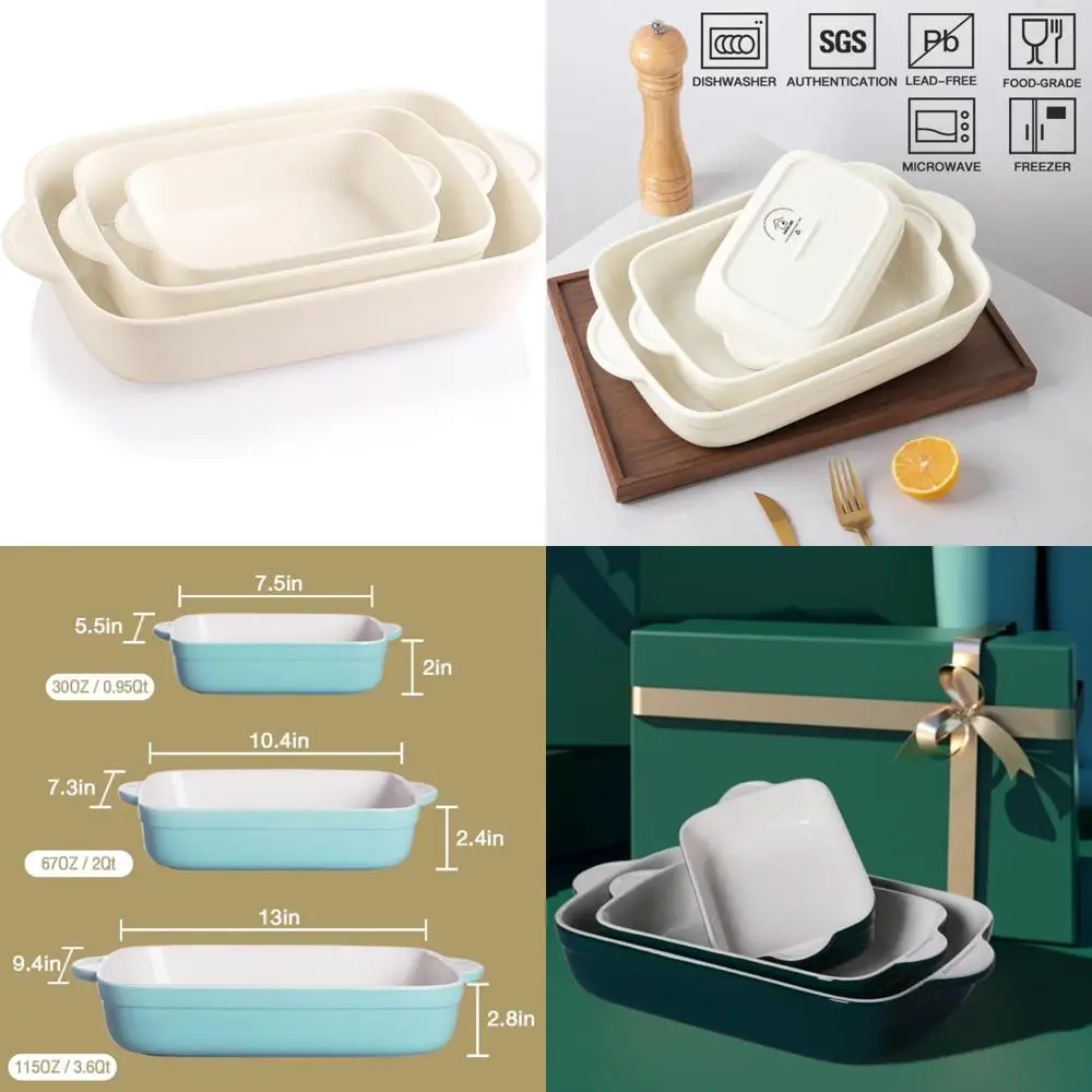 

casserole dishes for oven, ceramic bakeware set of 3, lasagna pan deep with handle, rectangular baking pan set, 9x13 baking dis