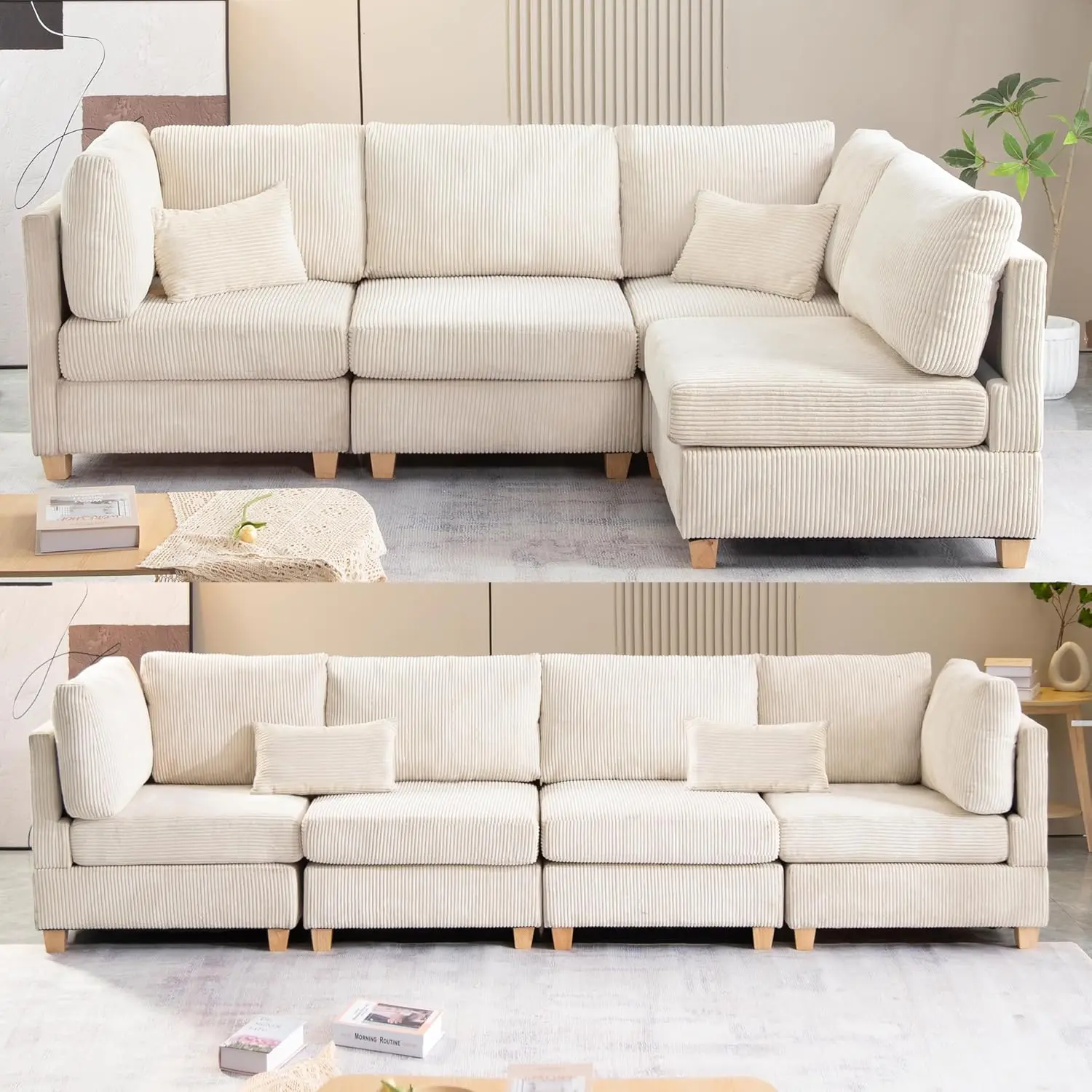 Eafurn Free Combination Convertible Modular Sectional Sofa With Movable Ottoman, L Shaped Reversible Sleeper Corner Couch With