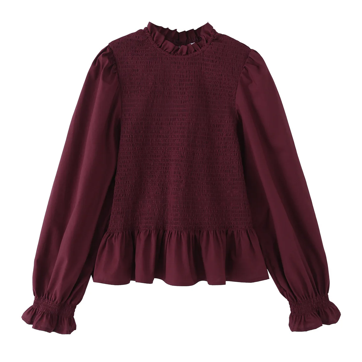 

Women's Fashionable Full-Cotton Stand-Collar Honeycomb Checkered Shirt