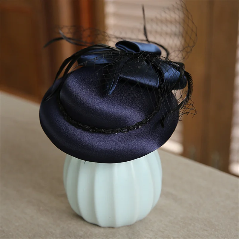 Chic Satin Bowknot Fascinator Hat Retro Women Cocktail Wedding Party Church Headpiece Headwear Hair Accessories