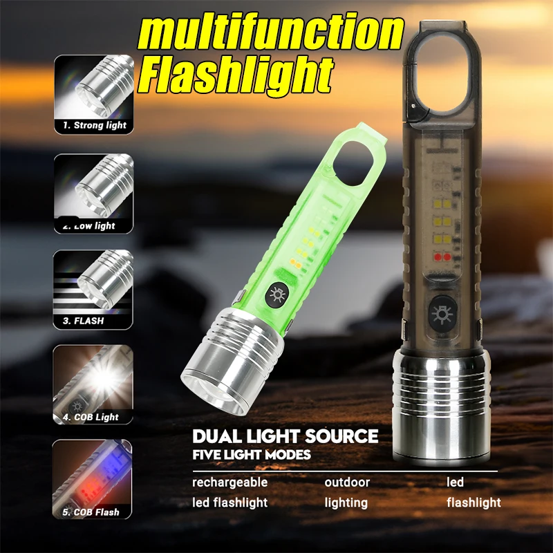 

Multifunctional LED White Laser Flashlight Red Blue Flash Magnetic Suction Telescopic Zoom Flashlight Outdoor Portable Torch