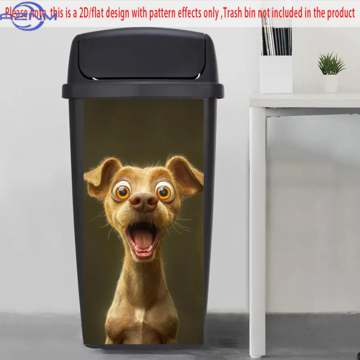 Classic Style Brown Puppy Self-Adhesive Dustbin Sticker, 14.57x32.28inch, Polyvinyl Chloride, No Electricity or Battery Needed