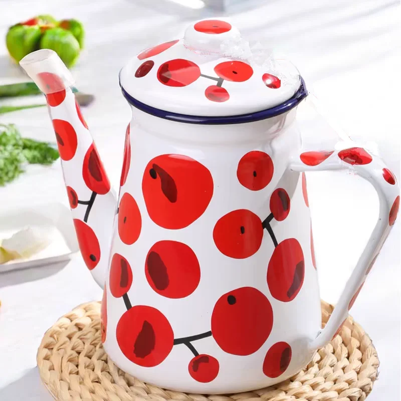 Thickened Enamel Coffee Pot Household Tea Oil Kettle Cool Water Milk Kettle Tea Boiling Kettle