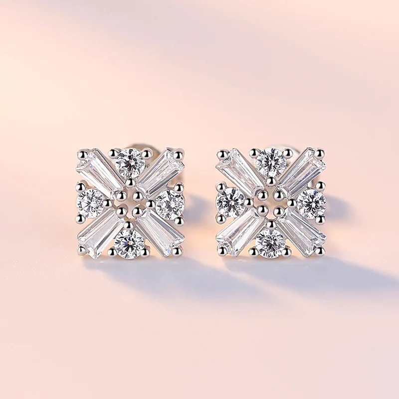 Cute Lovely Square Stud Earrings For Women Shiny Crystal Zirconia Stone Cubic Tiny Ear Nail Jewelry Female Trendy Earring Gifts
