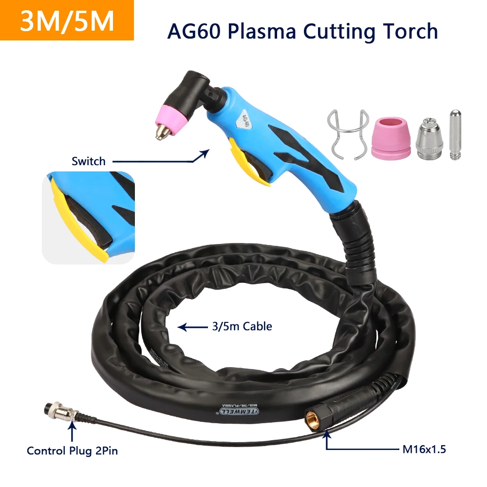 

AG60 SG55 WSD60 Air Plasma Cutter Torch Gun Pilot Arc Completed 3M 5M CUT M16X1.5 Plasma Cutting Machine Equipment Fit