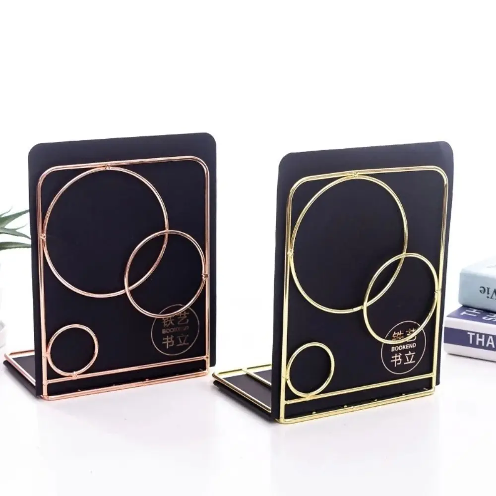 1 Pair Metal Metal Wire Bookends Smooth Polished Non-slip Iron Art Book Stand Stable L-Shape Book Organizer Rack Home Bookshelf