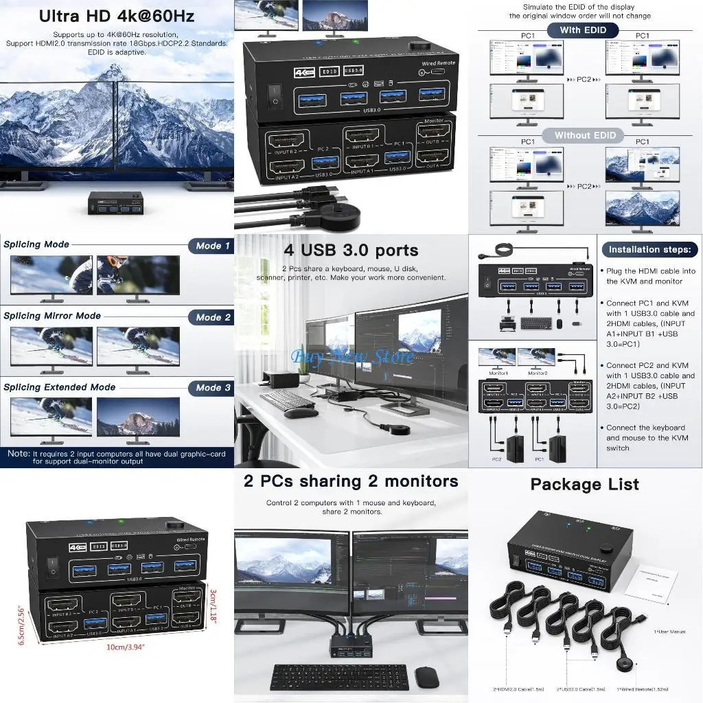 

20ce Advanced USB3.0 Port Port KVM -переключатель многократный, один вывод для удобства Easy Connectivities