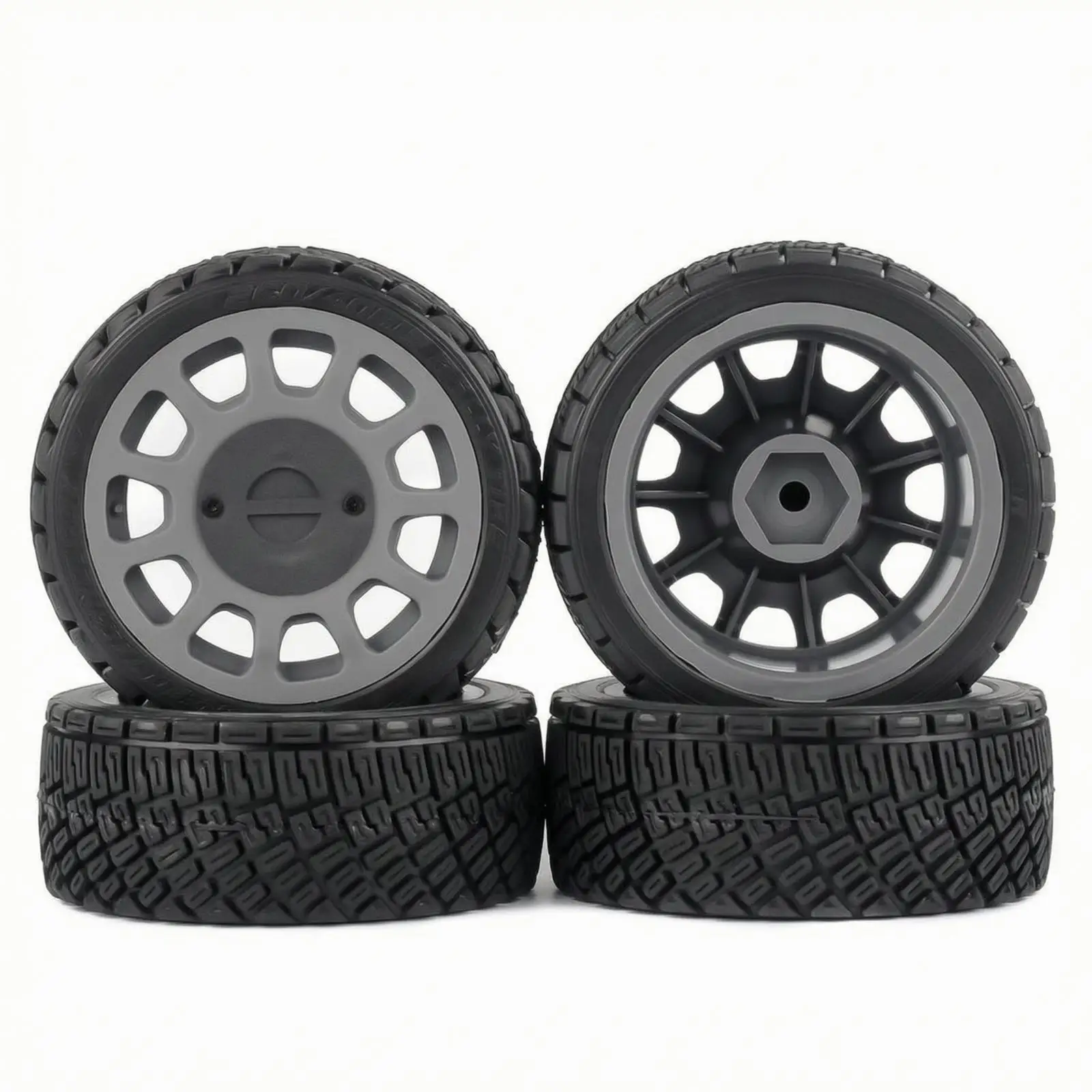 1/10 Scale RC Wheel and Tire Assembly | Directional pattern Pattern, RC Car Tire and Rim Set, for Hobby Builds