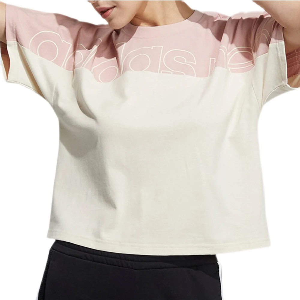 Adidas Stylish and Versatile Short - sleeve T - shirt. The Pink - and - White Color Scheme is Gentle and Eye - catching