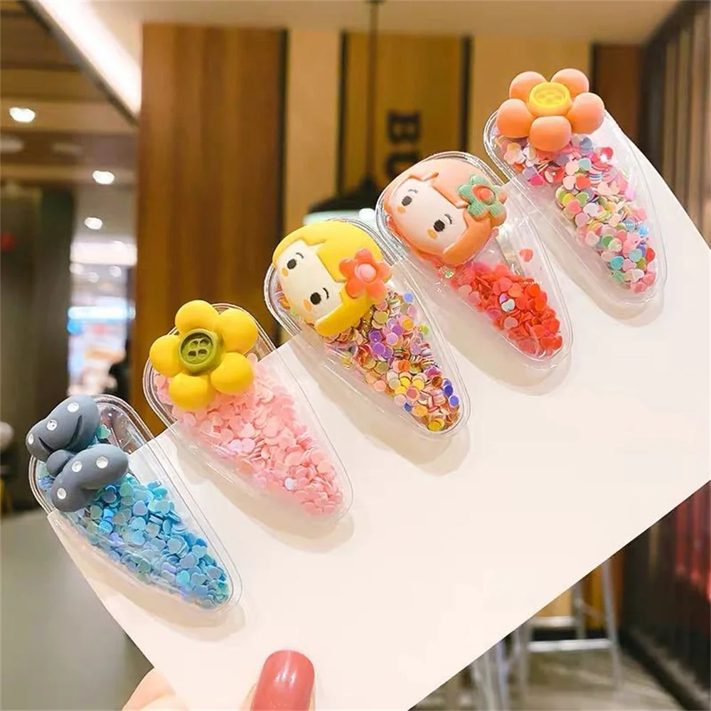 5Pcs/Set Cute Children Flower Hair Clips for Baby Girls Cartoon Animal Hairpins Sequins Filling Bangs Barrette Hair Accessories