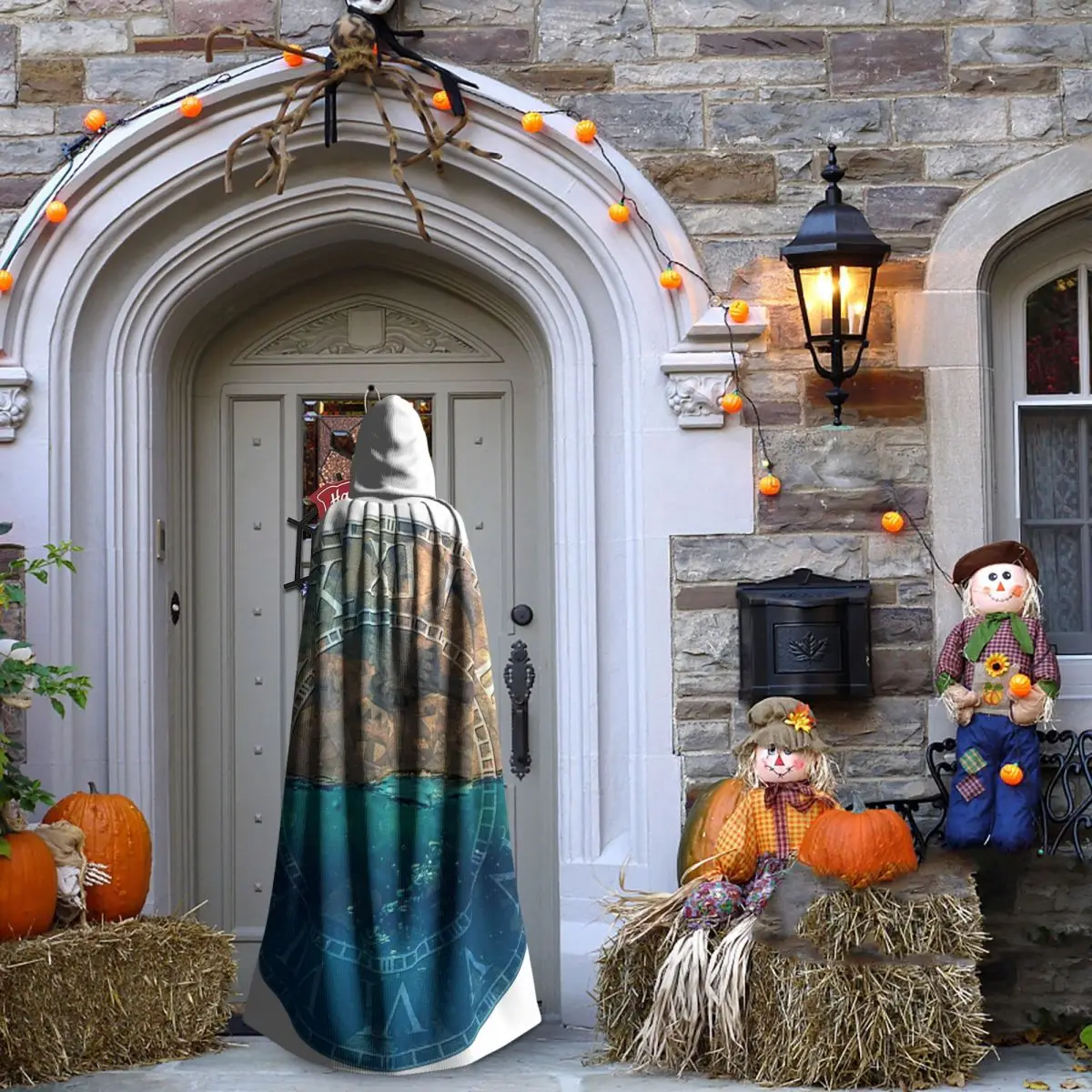 Steampunk Gears عباءة طويلة مقنعين الساحرة القرون الوسطى زي تأثيري كيب HalloweenParty الكبار للجنسين