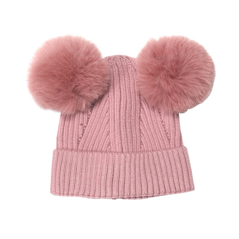 2 pezzi cappelli in cotone caldo per bambini con Pom bambini in tinta unita berretto in maglia guanti per bambini berretto per ragazzi e ragazze