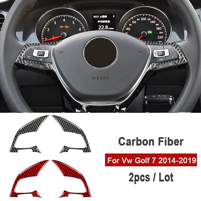 

2pcs Carbon Fiber Car Steering Wheel Cover Trim Stickers For Volkswagen Golf 7 Gti Mk7 2014-2019 Auto Interior Accessories