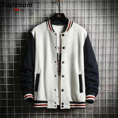 Imagen 2 del producto Supzoom, recién llegado, moda, uniforme de béisbol informal de lana, algodón empalmado, manga acanalada Regular, ropa de marca, chaqueta Bomber para hombres