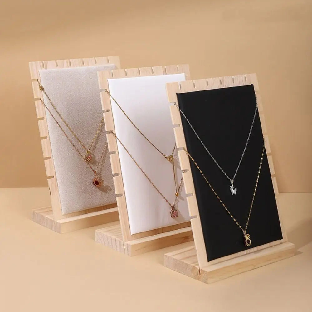Новая деревянная подставка для ювелирных изделий, съемный органайзер для ожерелья из искусственной кожи, квадратная вертикальная полка для сережек, ювелирные изделия