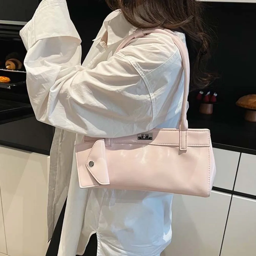 

All-match Sweet French Stick Handbag Y2K 2 IN 1 PU Shoulder Bag Solid Color Hanging Pouch Texture Underarm Bags Travel