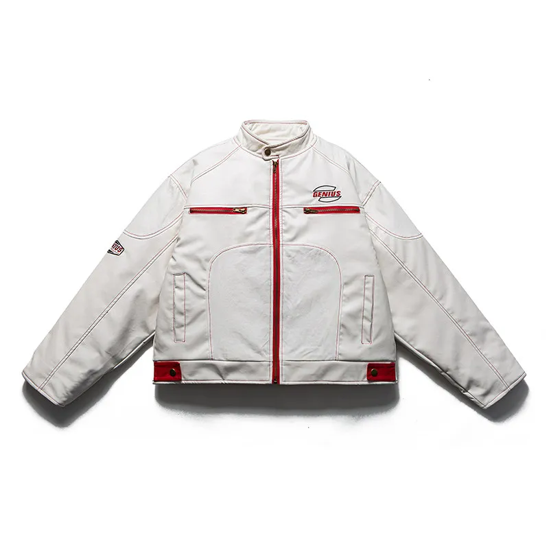 

American High Street Cotton PU Leather Jaet Motorcycle Clothes Loose Trendy Cool Design Women's Sle Autumn Outerwear