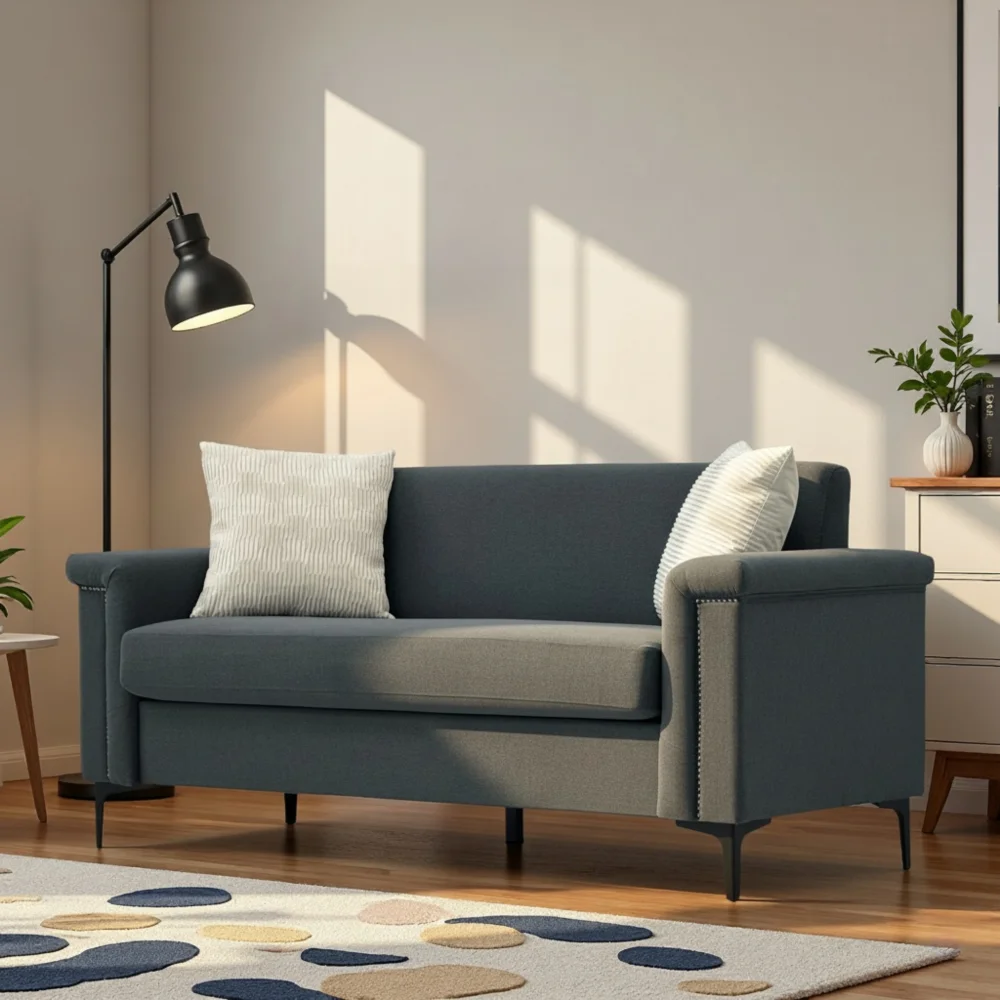 PINGGO 2-Sitzer-Sofa im nordischen Stil, feiner Leinenstoff, Massivholzrahmen, stabile Eisenbeine, 174 x 72 x 82 cm, Wohnzimmermöbel – Detail 26