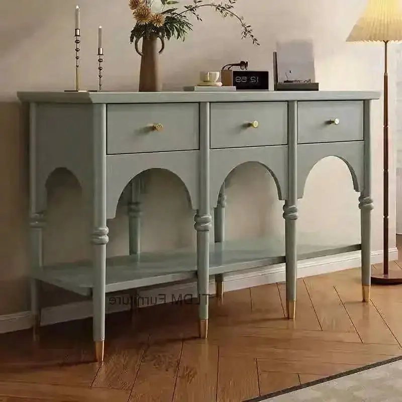 Unique French Personalized Console Tables for Restaurant Retro Black Solid Wood Table with Drawers Console Table for B&B