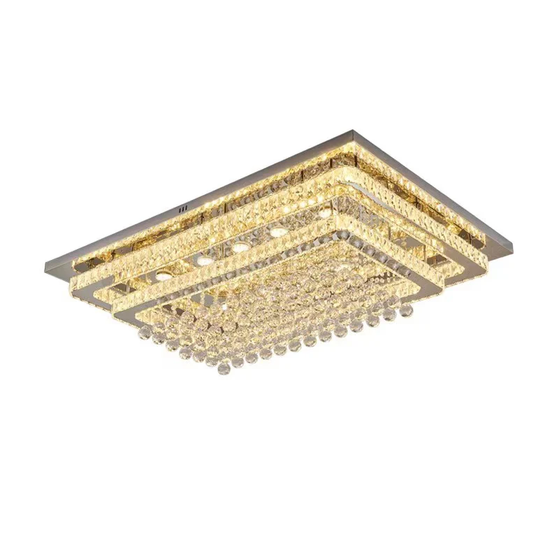 

RGB Dimmable LED Crystal Stainless Steel Gold Silver Lustre Lamparas De Techo Ceiling Lights.Ceiling Lamp For Living Room