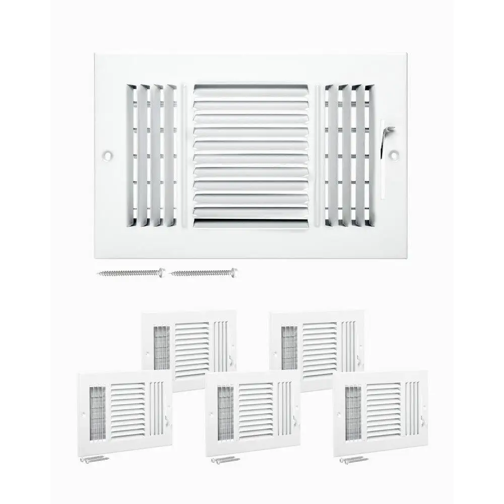 

3 Way Floor Registers 6x10 Inch Iron Vents for hvac Grilles White Pack of 6 Air Diffusers