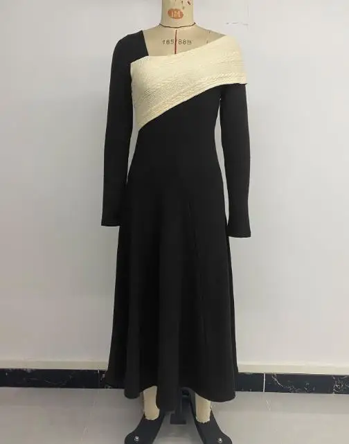 

Womens Dresses 2025 Spring New Versatile Sexy Elegant Waist Cinching Large Swing Irregular V-Neck Color Blocked Long Dress