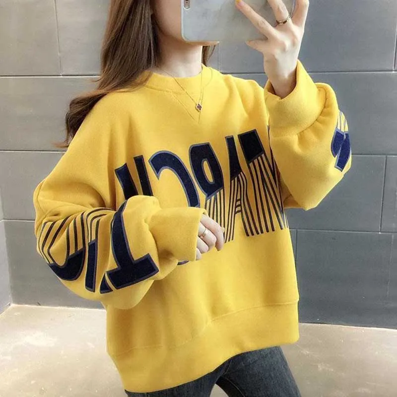 

Fashion O-Neck Loose Printed Letter Sweatshirts Female Clothing 2024 Spring New Oversized Casual Tops All-match Sweatshirts