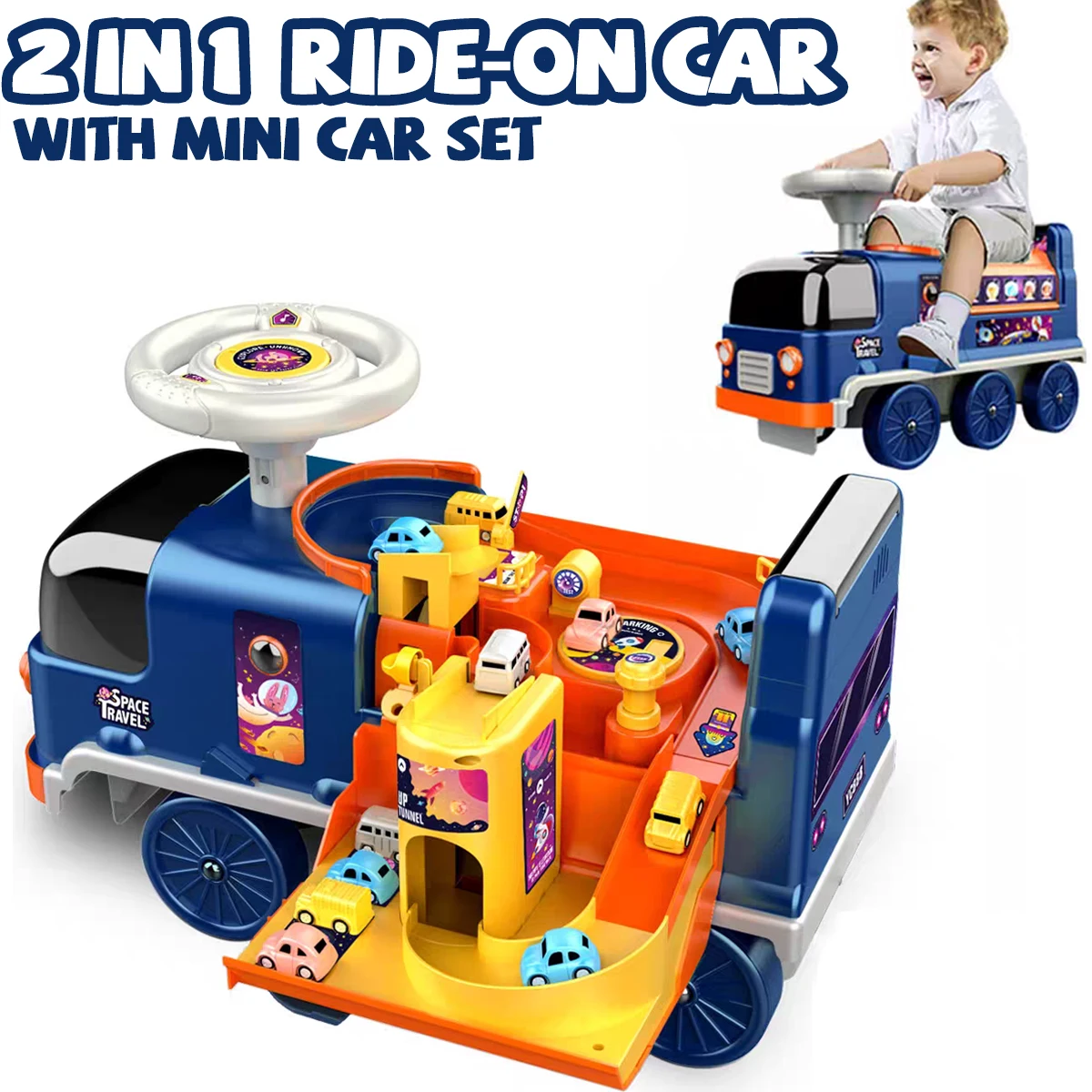 

2In1 Ride On Car Child Electric Train Riding Toy with Mini Car Classical Carry Car Children's Baby Walker Stroller Toys Gifts